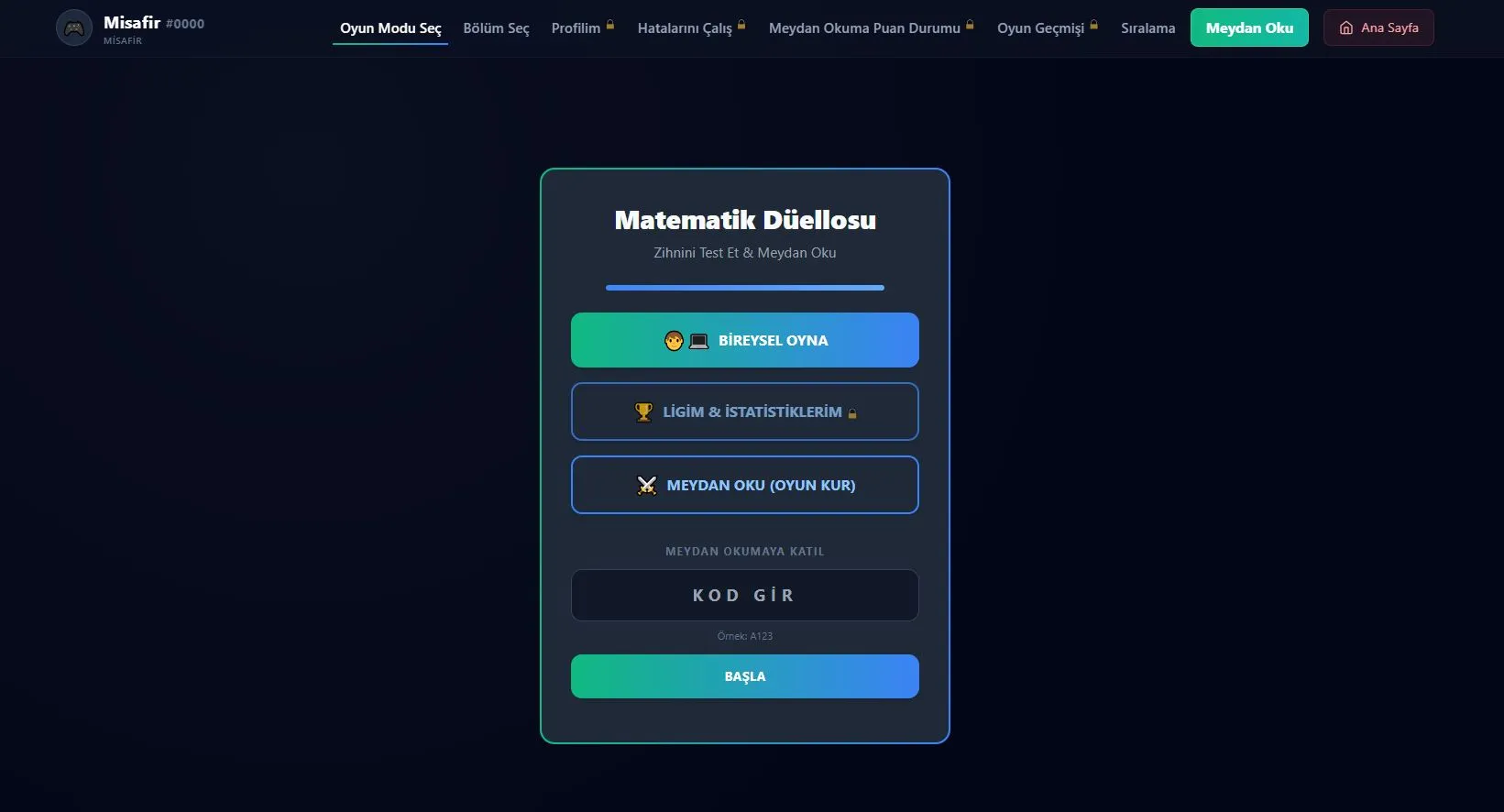 Matematik çarpma ve bölme oyunu masaüstü ekran görüntüsü — tam ekran oyun arayüzü